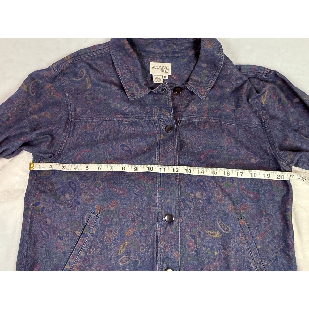 Vintage 90s Paisley Denim Jacket Womens 12 Blue Floral Boho Western Casual - Picture 6 of 10
